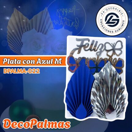 DecoPalma Plata con Azul Marino #DPALMA-022