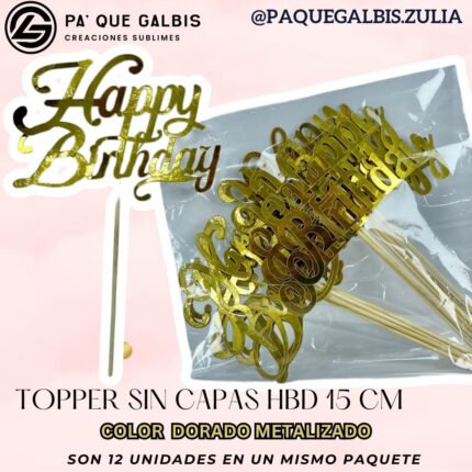 Topper Sin Capa HBD Dorado 15CM #TSCHB15-001