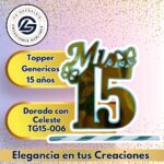 Topper Generico 15 años Dorado con Azul Celeste #TG15-006