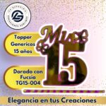 Topper Generico 15 años Dorado con Fucsia #TG15-004