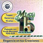 Topper Generico 15 años Plateado con Verde Manzana #TG15-029