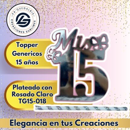 Topper Generico 15 años Plateado con Rosado Claro #TG15-018