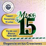 Topper Generico 15 Años Verde con Blanco #TG15-041