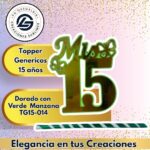 Topper Generico 15 años Dorado con Verde Manzana #TG15-014