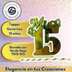 Topper Generico 15 años Dorado con Verde Hoja #TG15-013