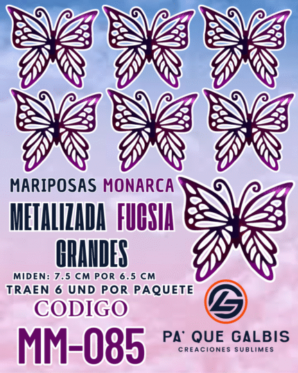 Mariposas Grandes Monarca Fuscia metalizadas 1 paquete contiene 6 und. código MM-085