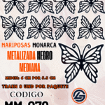 Mariposas Medianas Monarca Negro metalizadas 1 paquete contiene 8 und. código MM-078