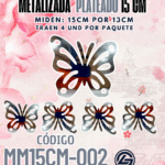 Mariposas  15 cm Lenna Plateado metalizadas 1 paquete contiene 4 und. código MM15CM-002