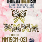 Mariposas  15 cm  Monarca Dorado metalizadas 1 paquete contiene 4 und. código MM15CM-021