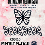 Mariposas  15 cm  Fabiola Negro metalizadas 1 paquete contiene 4 und. código MM15CM-048