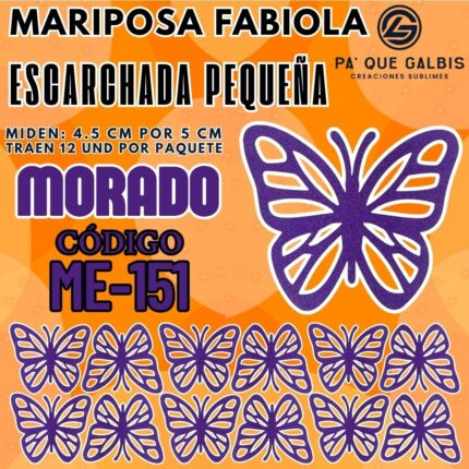 Mariposas Pequeñas Fabiola Morado Escarchada 1 paquete contiene 12 und. código ME-151