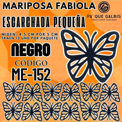 Mariposas Pequeñas Fabiola Negro Escarchada 1 paquete contiene 12 und. código ME-152