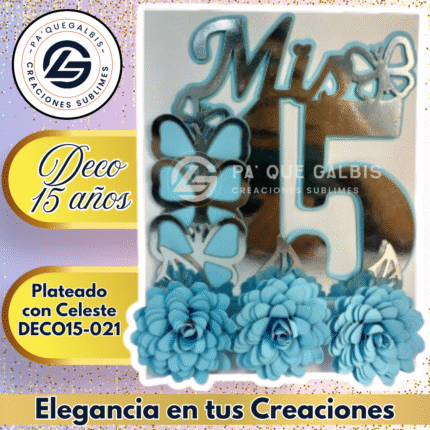 Deco 15 años Plateado con Azul Celeste #DECO15-022