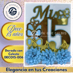 Deco 15 Años Dorado con Azul Celeste #DECO15-006