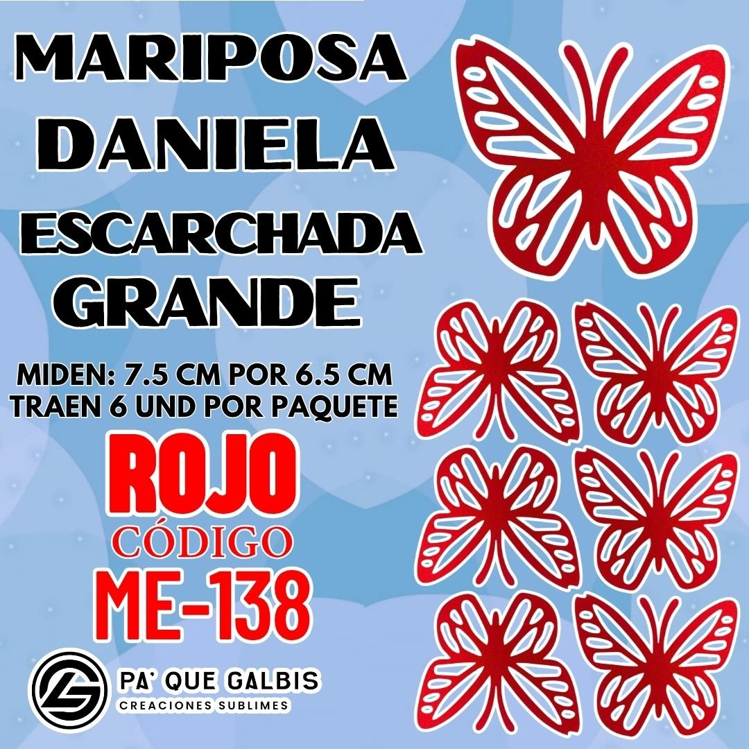 1001198613.jpg Mariposas Grandes Daniela Rojo Escarchada 1 paquete contiene 6 und. código ME-138 - Imagen 1