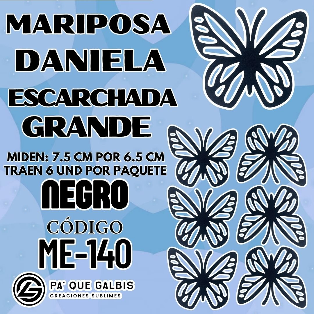 1001198615.jpg Mariposas Grandes Daniela Negro Escarchada 1 paquete contiene 6 und. código ME-140 - Imagen 1