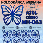 Mariposas Medianas Fabiola  Azul Holográfica 1 paquete contiene 8 und. código MH-063