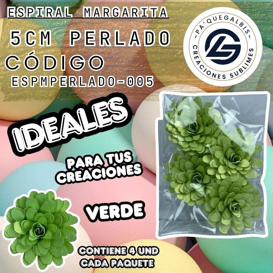 1001261565.jpg Espiral Margarita 5cm Perlado
cod. ESPMPERLADO-005
Verde - Imagen 1