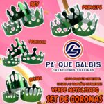 SET DE CORONAS VERDE HOLOGRÁFICAS 1 PAQUETE CONTIENE 12 CON 3 TAMAÑOS DIFERENTES