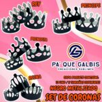 SET DE CORONAS NEGRO METALIZADA 1 PAQUETE CONTIENE 12 UND CON 3 TAMAÑOS DIFERENTES