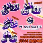 SET DE CORONAS MORADO METALIZADA 1 PAQUETE CONTIENE 12 UND CON 3 TAMAÑOS DIFERENTES
