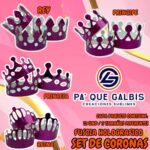 SET DE CORONAS FUCSIA HOLOGRÁFICAS 1 PAQUETE CONTIENE 12 UND CON 3 TAMAÑOS DIFERENTES