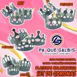 SET DE CORONAS PLATEADO HOLOGRÁFICAS 1 PAQUETE CONTIENE 12 UND CON 3 TAMAÑOS DIFERENTES