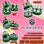 SET DE CORONAS VERDE HOLOGRÁFICAS 1 PAQUETE CONTIENE 12 UND CON 3 TAMAÑOS DIFERENTES