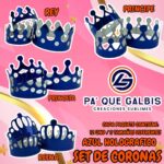 SET DE CORONAS AZUL HOLOGRÁFICAS 1 PAQUETE CONTIENE 12 UND CON 3 TAMAÑOS DIFERENTES