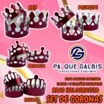 SET DE CORONAS ROJO HOLOGRÁFICAS 1 PAQUETE CONTIENE 12 UND CON 3 TAMAÑOS DIFERENTES