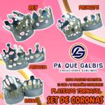 SET DE CORONAS PLATEADO TORNASOL 1 PAQUETE CONTIENE 12 UND CON 3 TAMAÑOS DIFERENTES