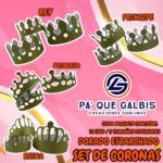 SET DE CORONAS DORADO ESCARCHADAS 1 PAQUETE CONTIENE 12 UND CON 3 TAMAÑOS DIFERENTES