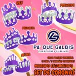 SET DE CORONAS MORADO ESCARCHADAS 1 PAQUETE CONTIENE 12 CON 3 TAMAÑOS DIFERENTES