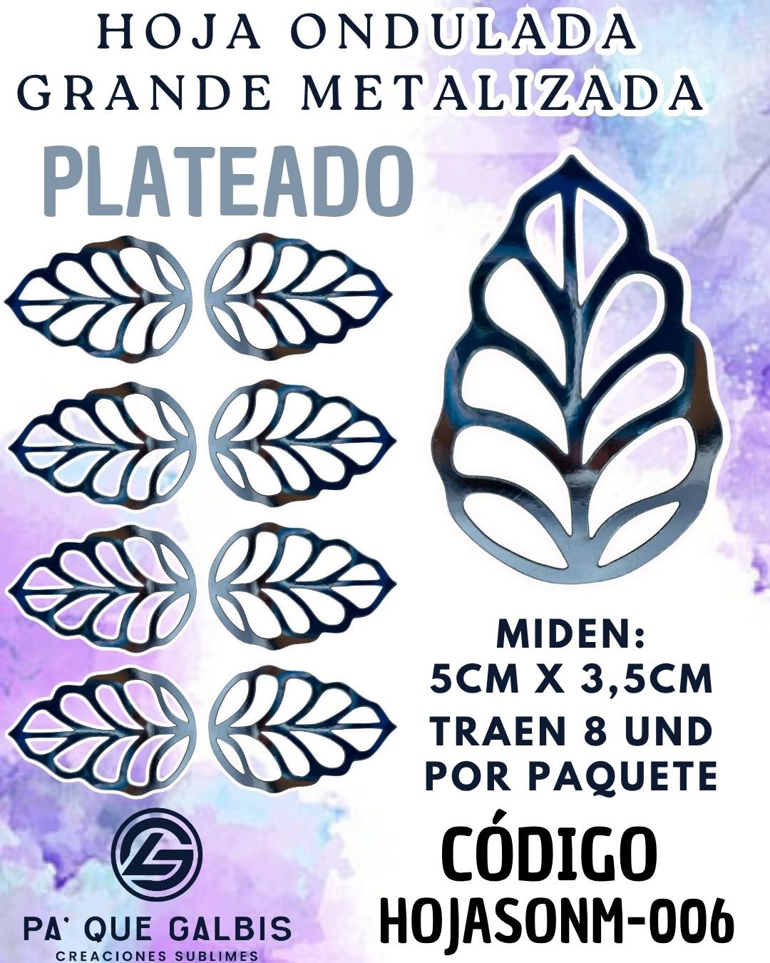 1001501360.jpg HOJAS GRANDES ONDULADA PLATEADO METALIZADAS 1 PAQUETE CONTIENE 8 UND CÓDIGO HOJASONM-006 - Imagen 1