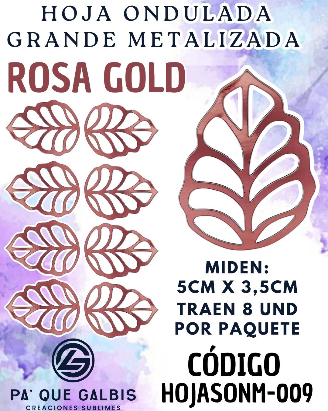 1001501361.jpg HOJAS GRANDES ONDULADA ROSA GOLD METALIZADAS 1 PAQUETE CONTIENE 8 UND CÓDIGO HOJASONM-009 - Imagen 1