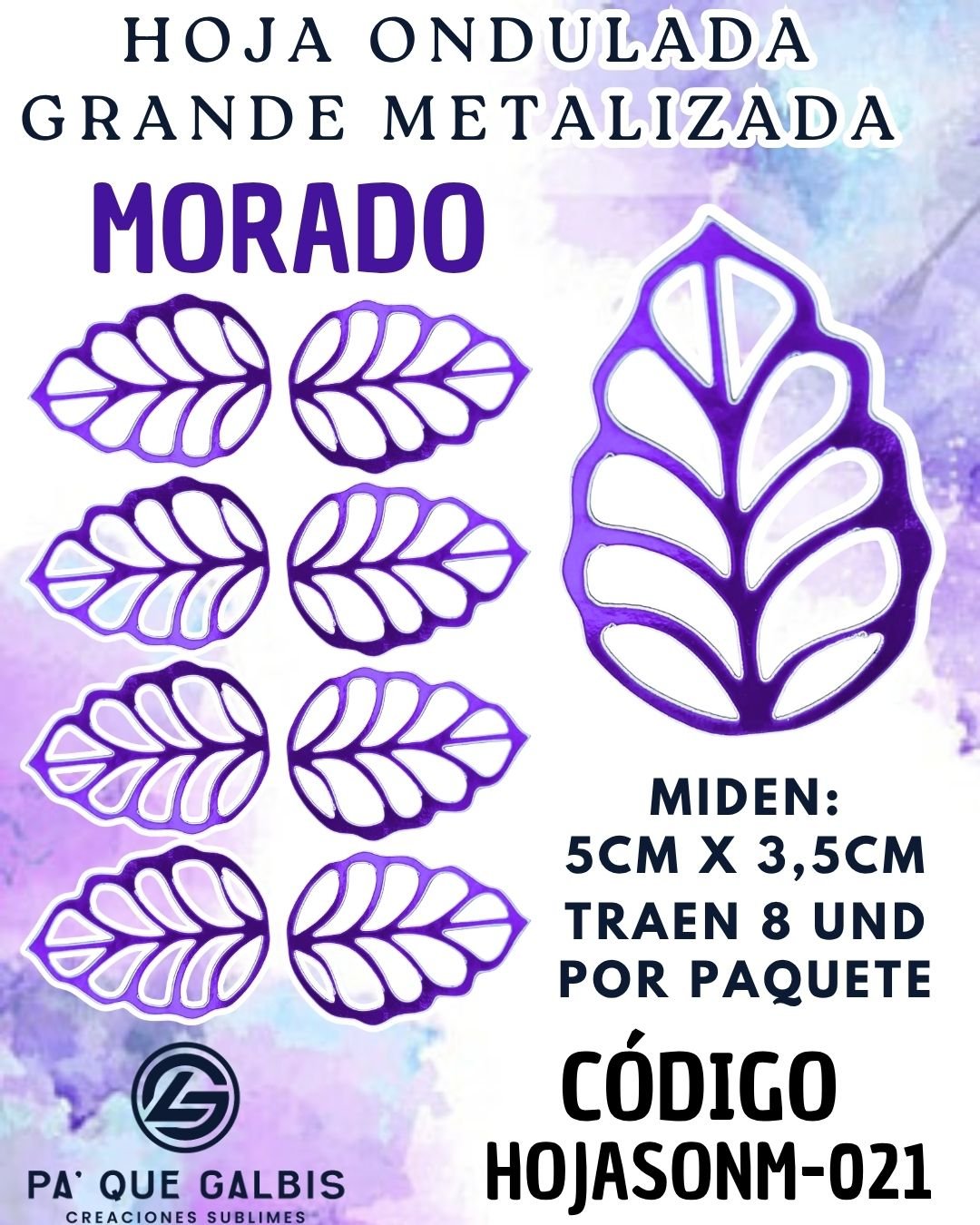 1001501365.jpg HOJAS GRANDES ONDULADA MORADO METALIZADAS 1 PAQUETE CONTIENE 8 UND CÓDIGO HOJASONM-021 - Imagen 1