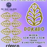 HOJAS GRANDES ONDULADA DORADO ESCARCHADAS 1 PAQUETE CONTIENE 8 UND CÓDIGO HOJASONM-003