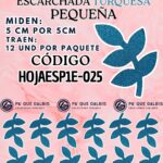 HOJAS PEQUEÑAS ESPIGA TURQUESA ESCARCHADAS 1 PAQUETE CONTIENE 12 UND CÓDIGO HOJAESP1M-025