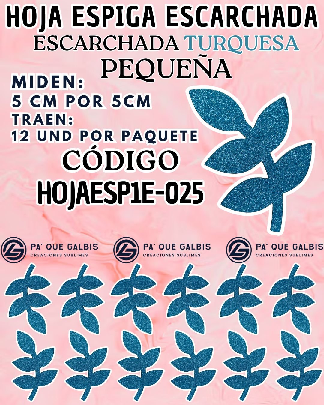 1001501473.jpg HOJAS PEQUEÑAS ESPIGA TURQUESA ESCARCHADAS 1 PAQUETE CONTIENE 12 UND CÓDIGO HOJAESP1M-025 - Imagen 1