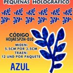 HOJAS PEQUEÑAS DOBLE ESPIGA AZUL HOLOGRÁFICAS 1 PAQUETE CONTIENE 12 UND CÓDIGO HOJAESP2H-010