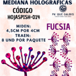 HOJAS MEDIANAS PISTILO FUCSIA HOLOGRÁFICAS 1 PAQUETE CONTIENE 8 UND CÓDIGO HOJASPISH-014