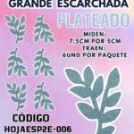 HOJAS GRANDES DOBLE ESPIGA PLATEADO ESCARCHADAS 1 PAQUETE CONTIENE 6 UND CÓDIGO HOJAESP2E-006