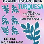 HOJAS GRANDES DOBLE ESPIGA TURQUESA ESCARCHADAS 1 PAQUETE CONTIENE 6 UND CÓDIGO HOJAESP2E-027