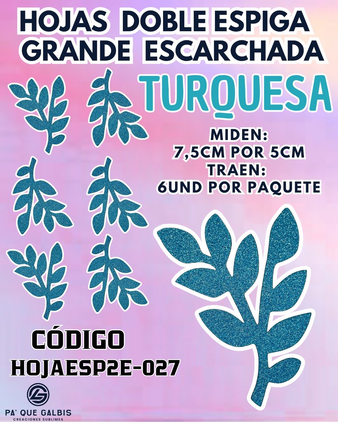 1001563437.jpg HOJAS GRANDES DOBLE ESPIGA TURQUESA ESCARCHADAS 1 PAQUETE CONTIENE 6 UND CÓDIGO HOJAESP2E-027 - Imagen 1
