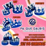 SET DE CORONAS AZUL METALIZADA 1 PAQUETE CONTIENE 12 UND CON 3 TAMAÑOS DIFERENTES