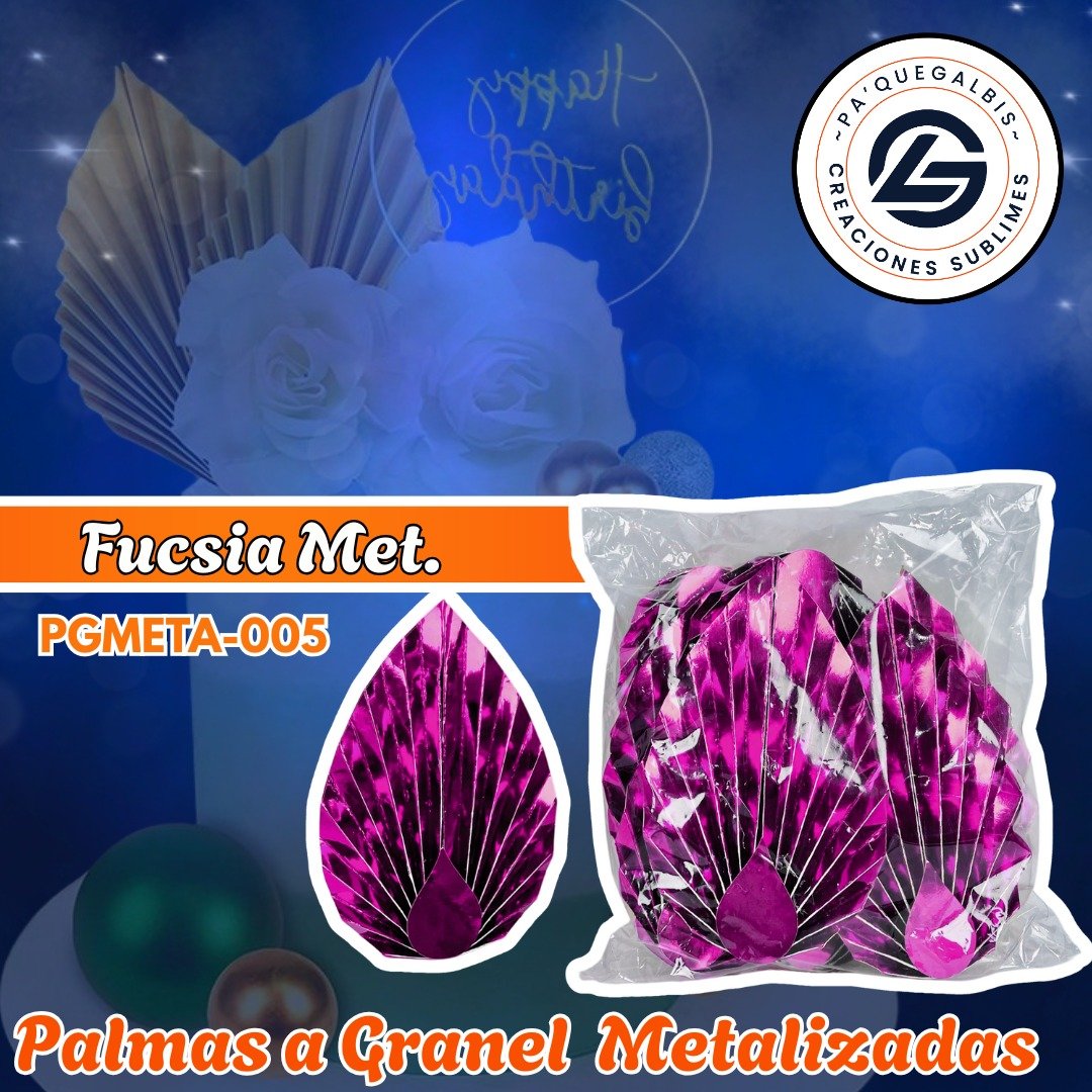 2025/07/1001610600.jpg PALMA A GRANEL FUCSIA METAL METALIZADA 1 PAQUETE CONTIENE 10 UND CÓDIGO PGMETA-005 - Imagen 1