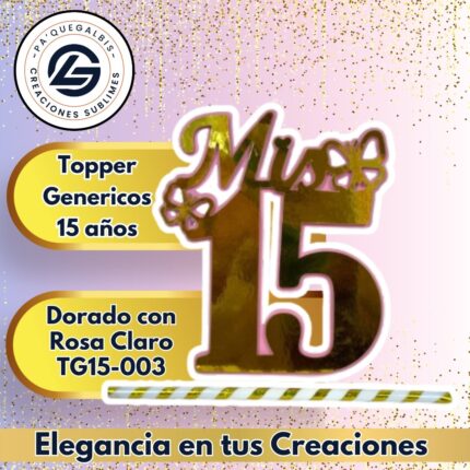 Topper Generico 15 años Dorado con Rosa Claro#TG15-018