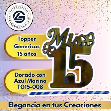 Topper Generico 15 años Dorado con Azul Marino#TG15-023