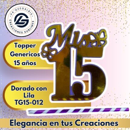 Topper Generico 15 años Dorado con Morado #TG15-012