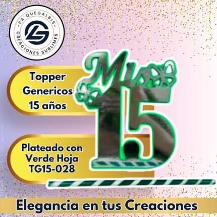 Topper Generico 15 años Dorado con Verde Hoja #TG15-028